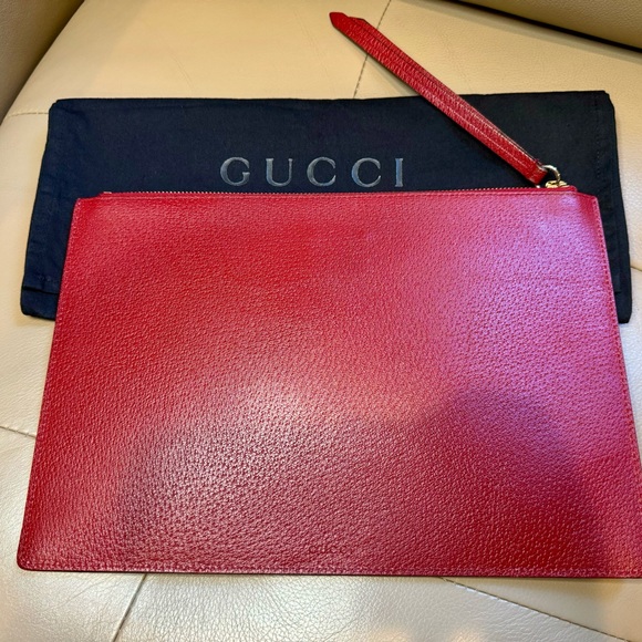 Gucci Beige/Red GG Supreme Canvas And Leather Large Tian Zip Pouch - Picture 5 of 11